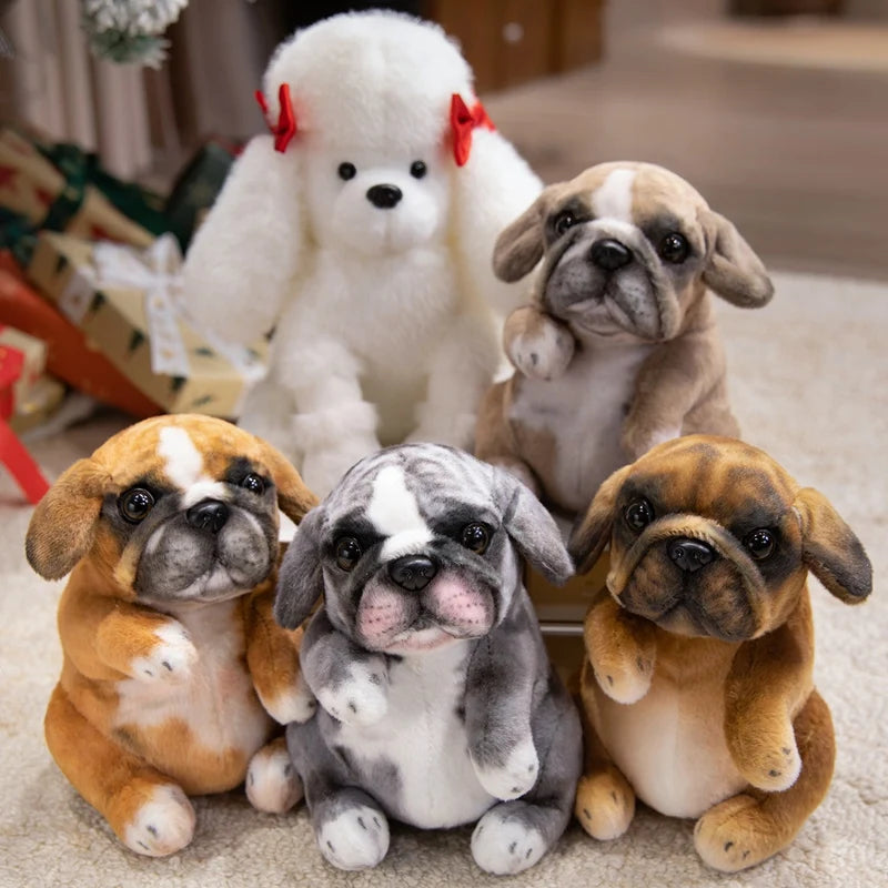 Realistic Sitting Poodle Pug Puppy Plush Toy Stuffed Doggy Cute Fluffy