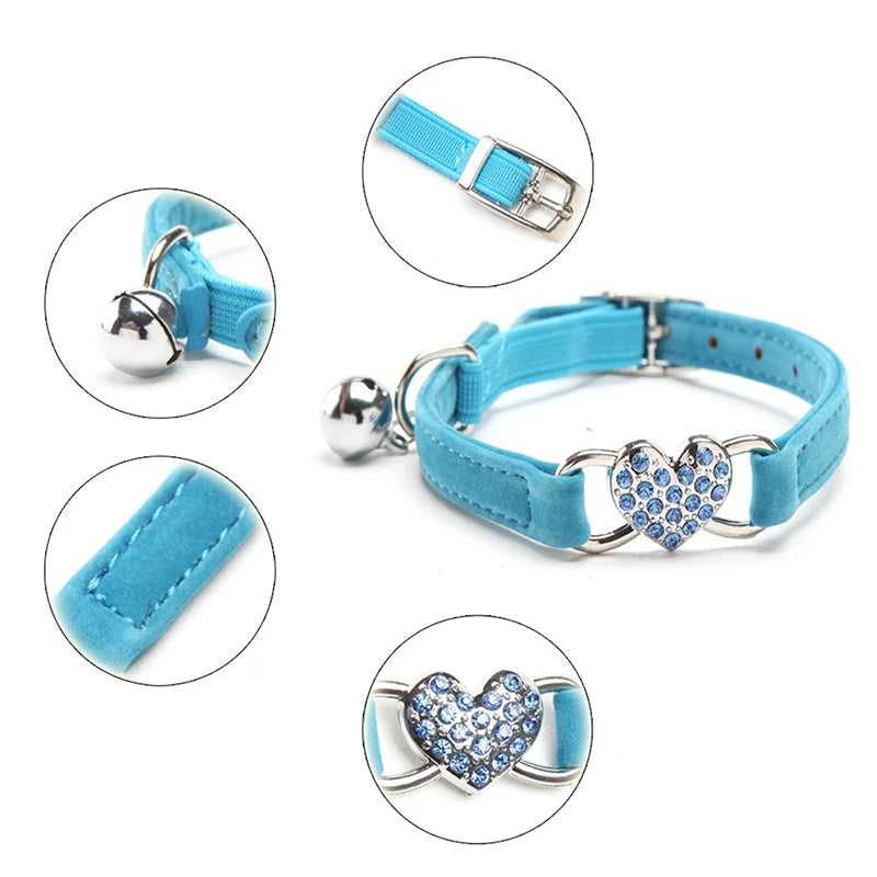 Heart Charm and Bell Cat Collar Safety Elastic Adjustable with Soft