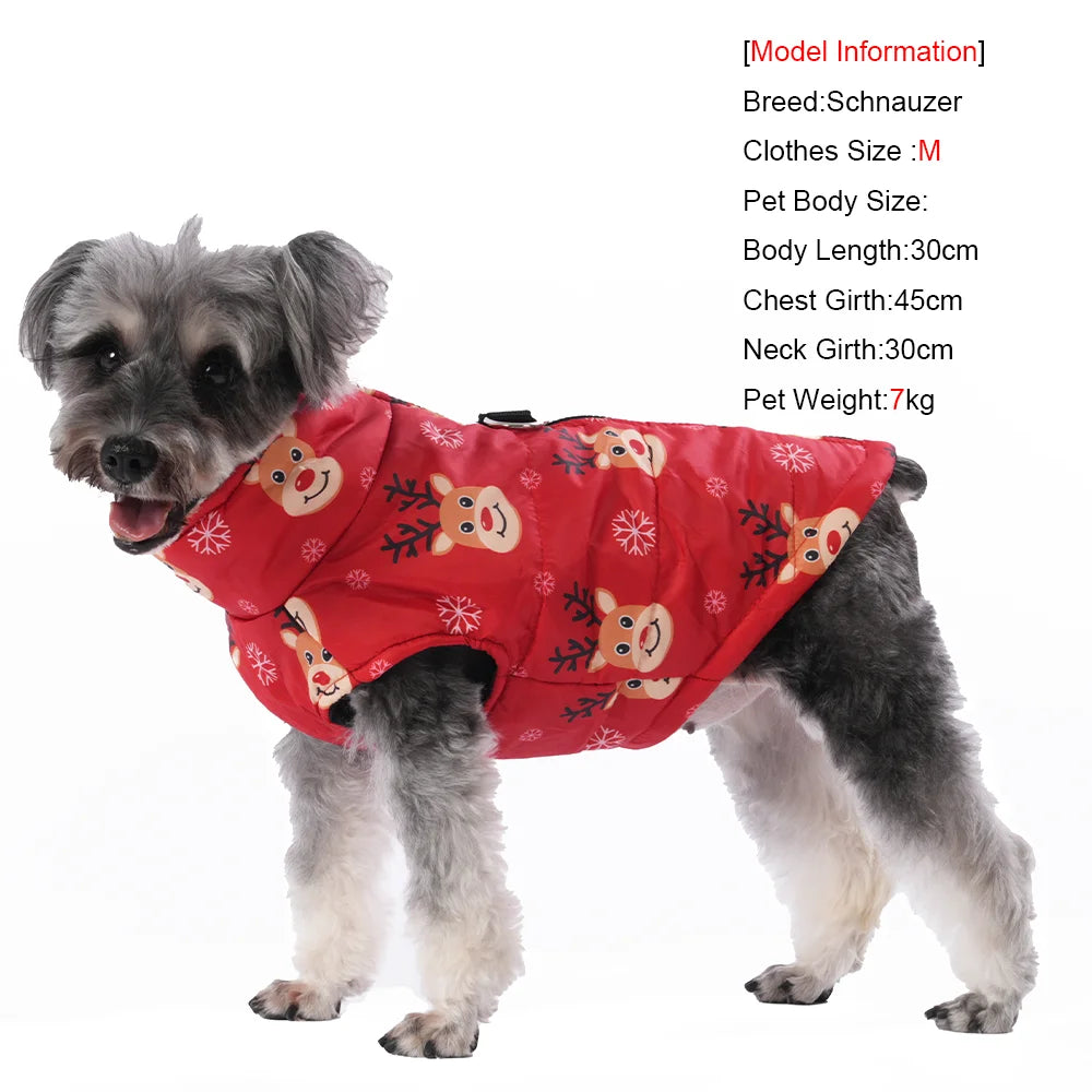 New Year Pet Coat For Christmas Deer Print Dog Jacket With D-ring