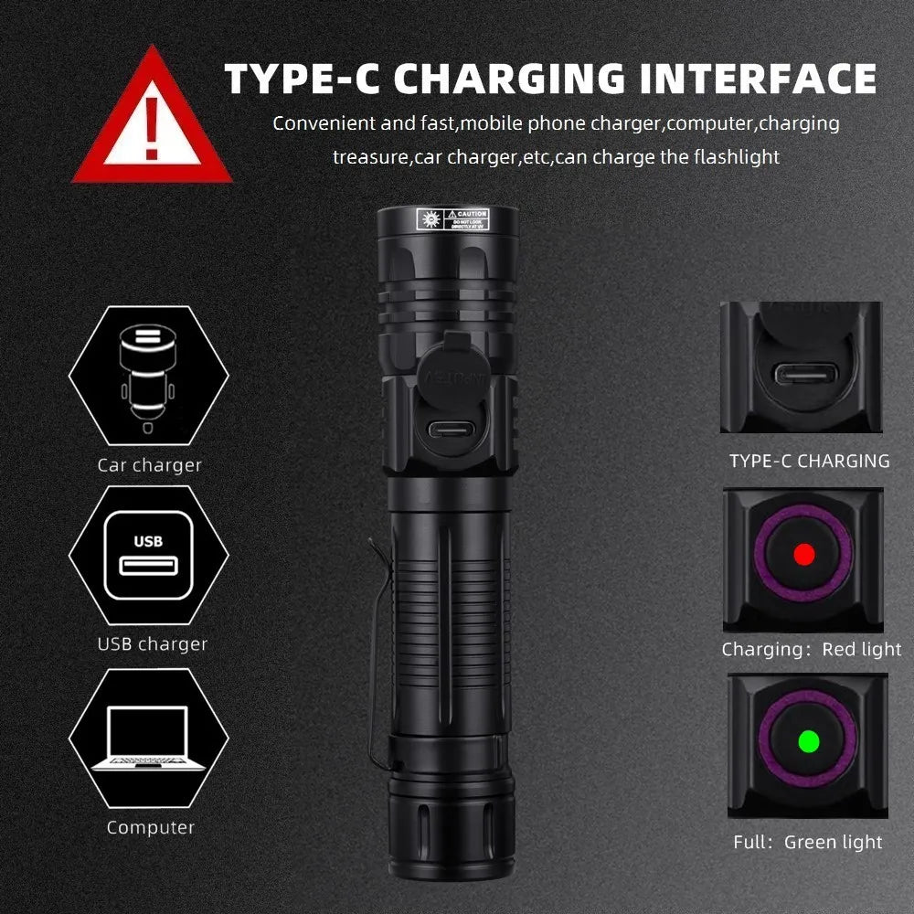 3x365nm/395nm UV LED Flashlight High power Blacklight USB Rechargeable