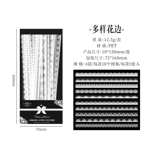 30pcs Retro Floral White Lace Sticker Hand Account DIY Decoration