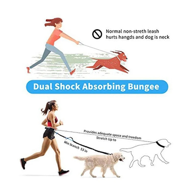 Hand Free Dog Running Leash With Zipper Pouch Running Leash