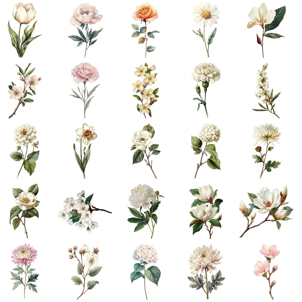 50PCS Creative Retro Long Branch Flower Stickers Phone Case Decoration