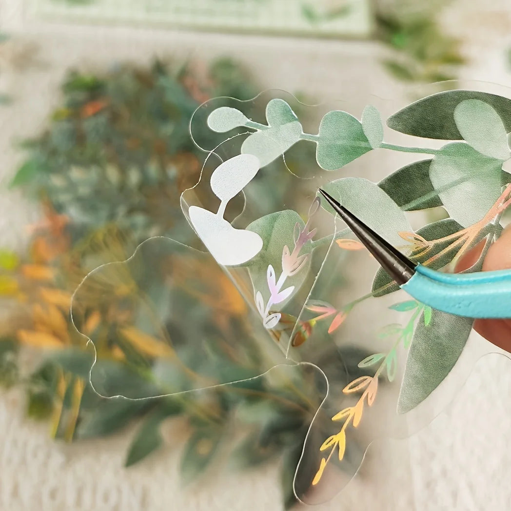 40pcs  Vintage gold foil green leaf and floral stickers, suitable for