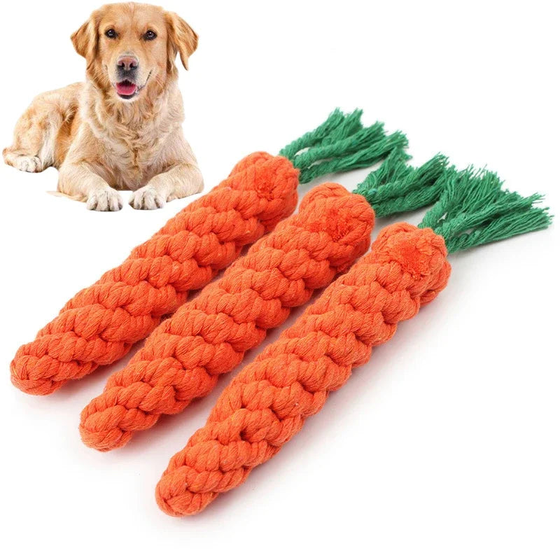 1pc Dog Toy Carrot Knot Rope Ball Cotton Rope Dumbbell Puppy Cleaning