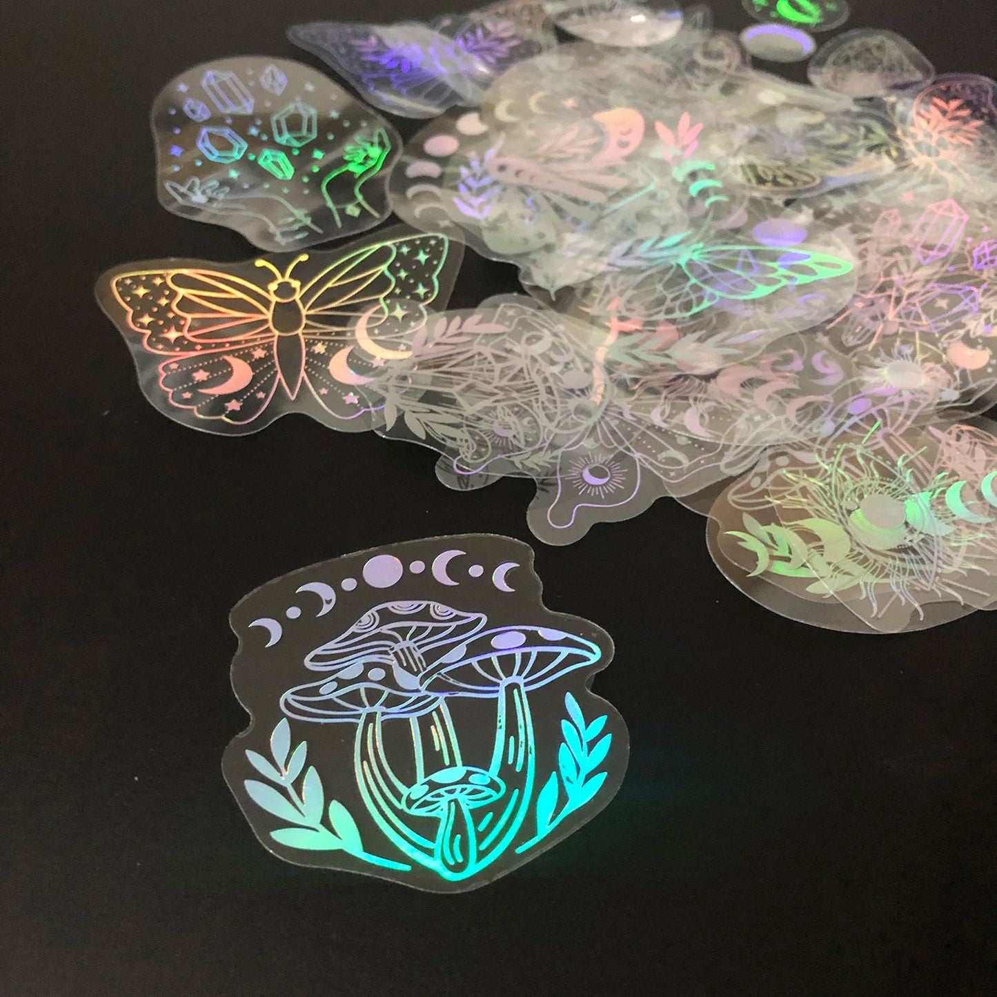 40pcs Holographic Glitter Stickers PET Transparent Shiny Waterproof