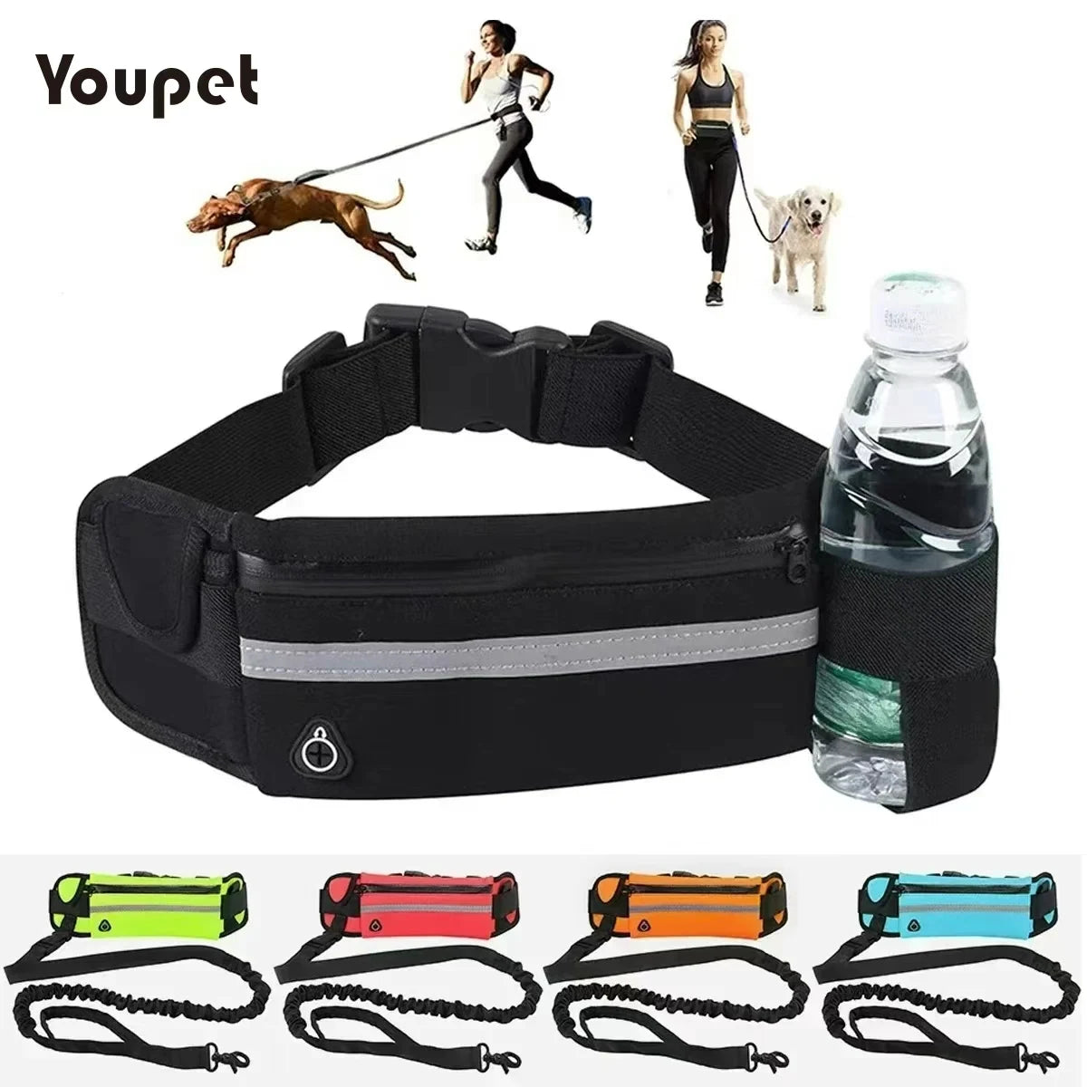 Dog Running Waist Leash Nylon Pet Leash with Waist Bag Retractable