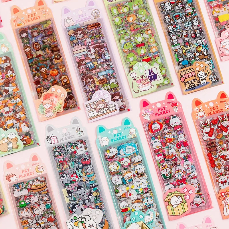 10Sheets Pet Planet Series Cartoon Transparent Waterproof PVC Ledger
