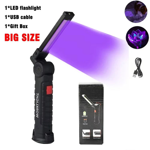 395nm LED UV Flashlight USB Rechargeable Foldable Lamp with Magnet