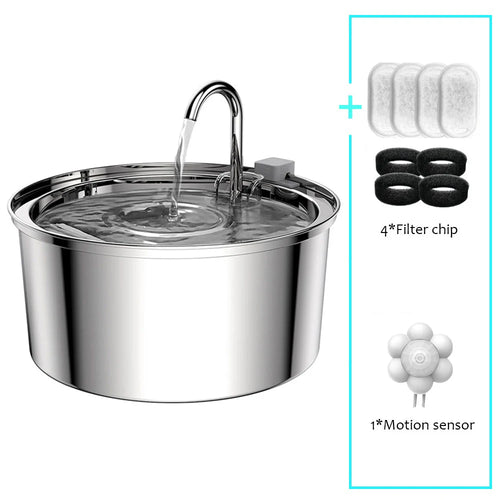 Stainless Steel Pet Water Feeder Cat Automatic Water Fountain USB