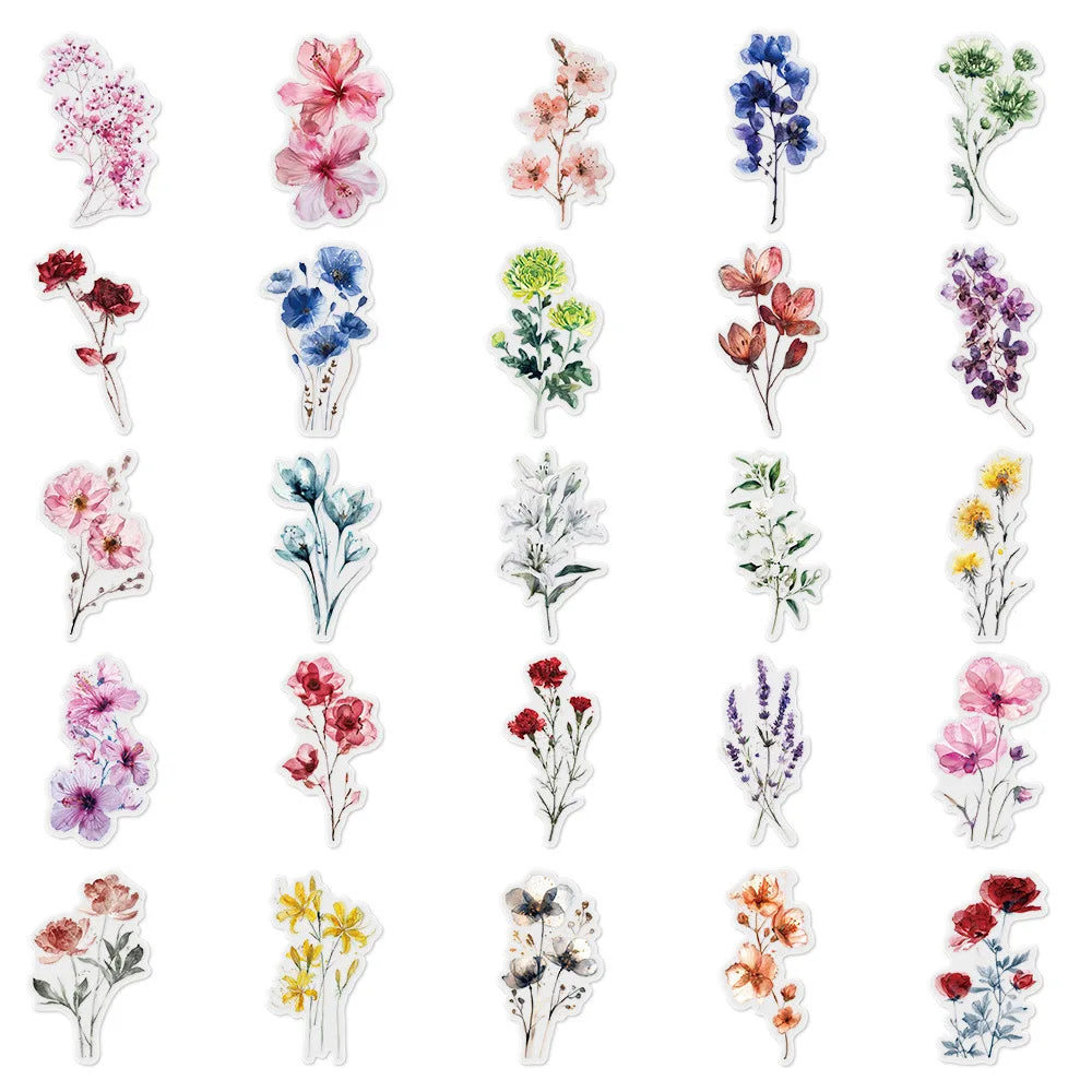 50Pcs Ink Flower Stickers DIY Phone Case Material Handbook Water Cup