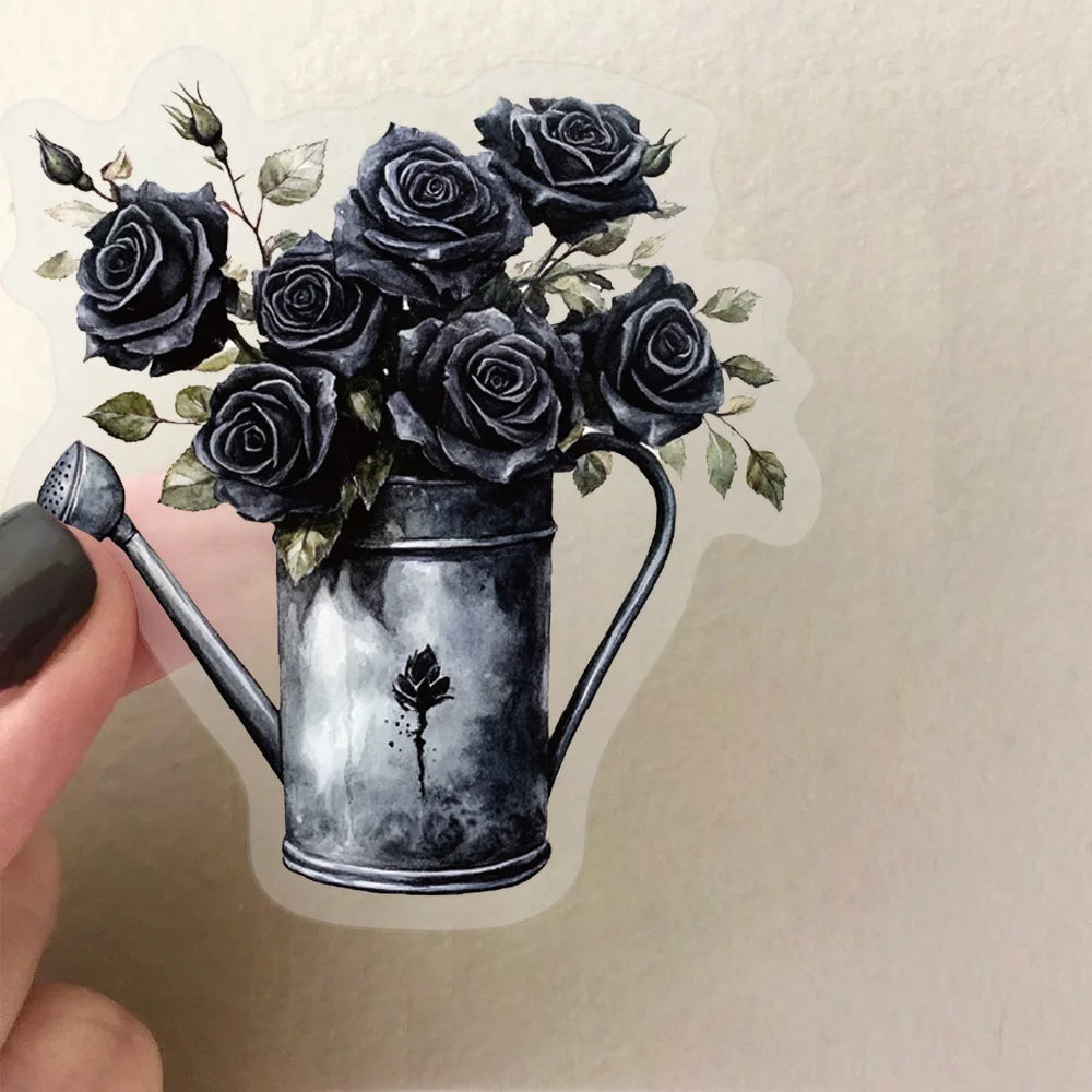 50Pcs Transparent Cartoon Dark Rose Sticker Pack Waterproof