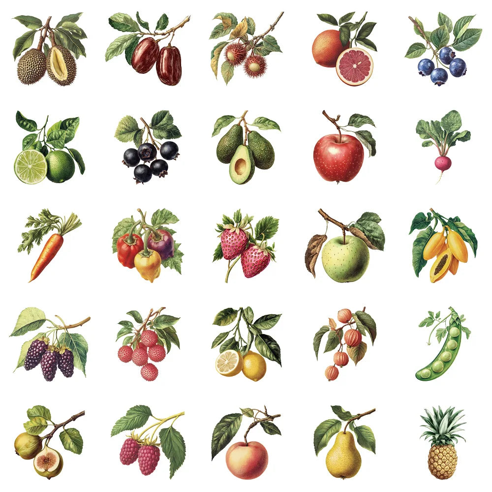 50PCS Retro Fruit Graffiti Stickers Decoration DIY Skateboard Luggage