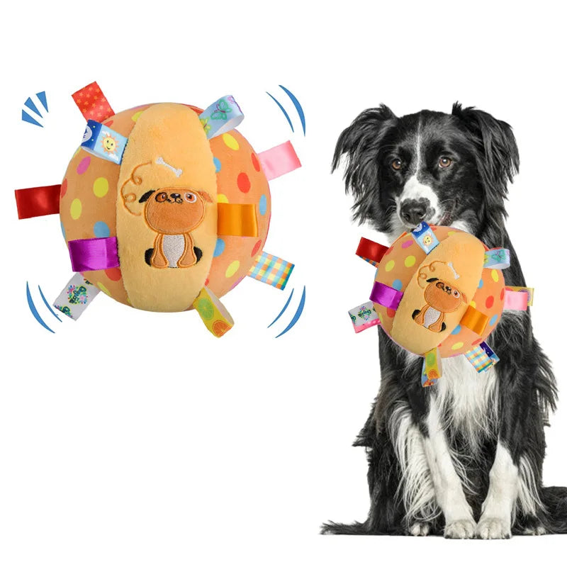 Plush Dog Vocal Toy Ball Funny Interactive Pet Toys with Bells