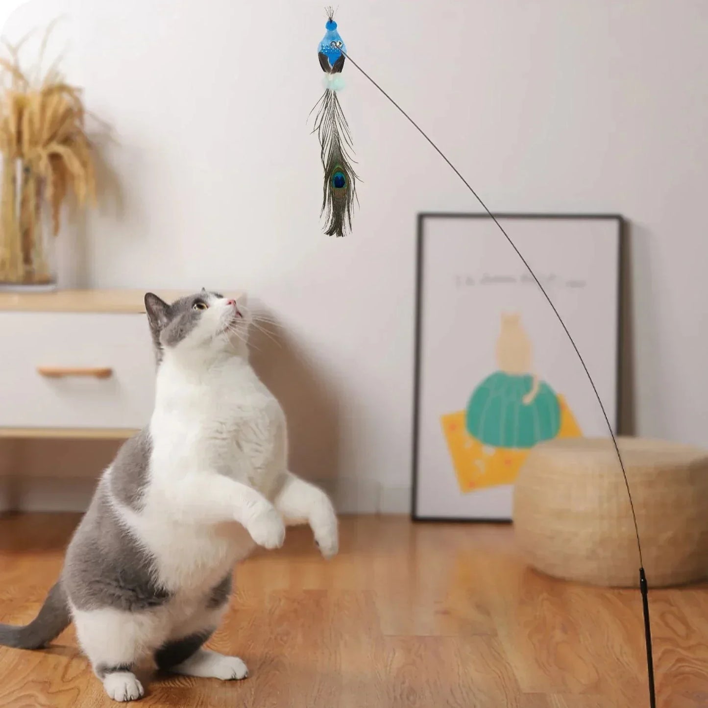 Simulation Bird Cat Toys Funny Interactive Peacock with Bell Cat Stick
