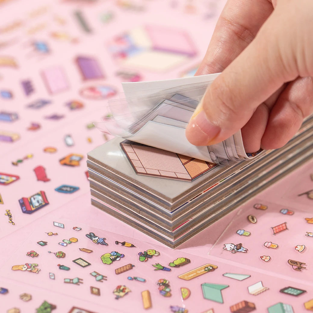12Pcs 12in1 3D Landscape Stickers Collection Book Album Cartoon Scene