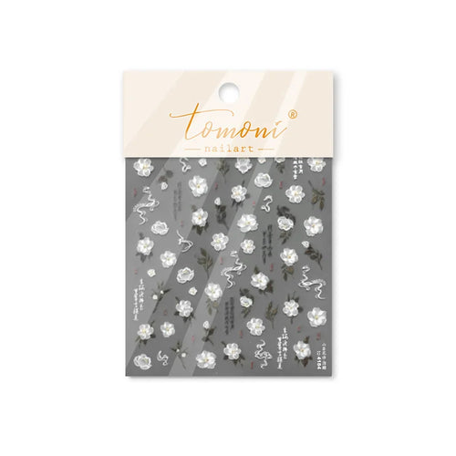 1 pc 5D Chinese style camellia nail sticker Vernal Equinox peach