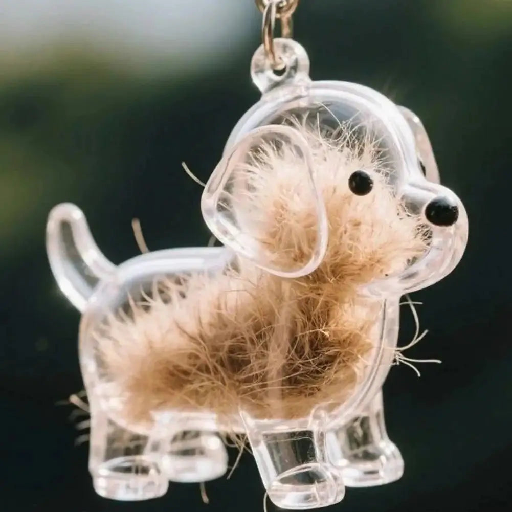 Clear Pet Hair Keychain Cute Dog Fur Keepsake Holder Creative