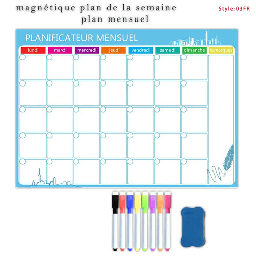 A3 Size Magnetic Weekly &monthly Planner：Spanish, French, English.Dry