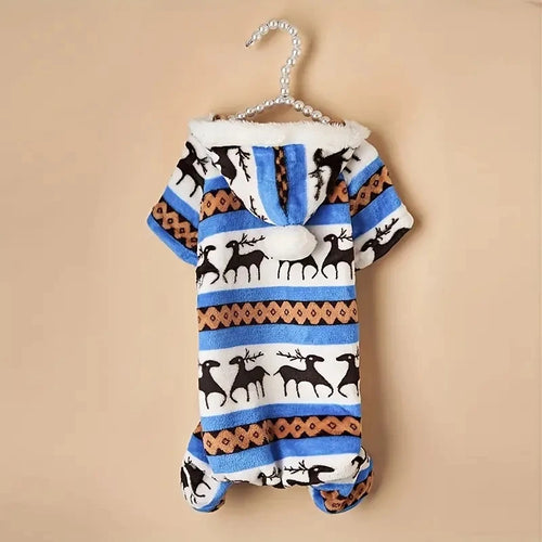 1pc Pet Christmas Reindeer Graphic Pajamas Hooded Jumpsuit For Puppy,