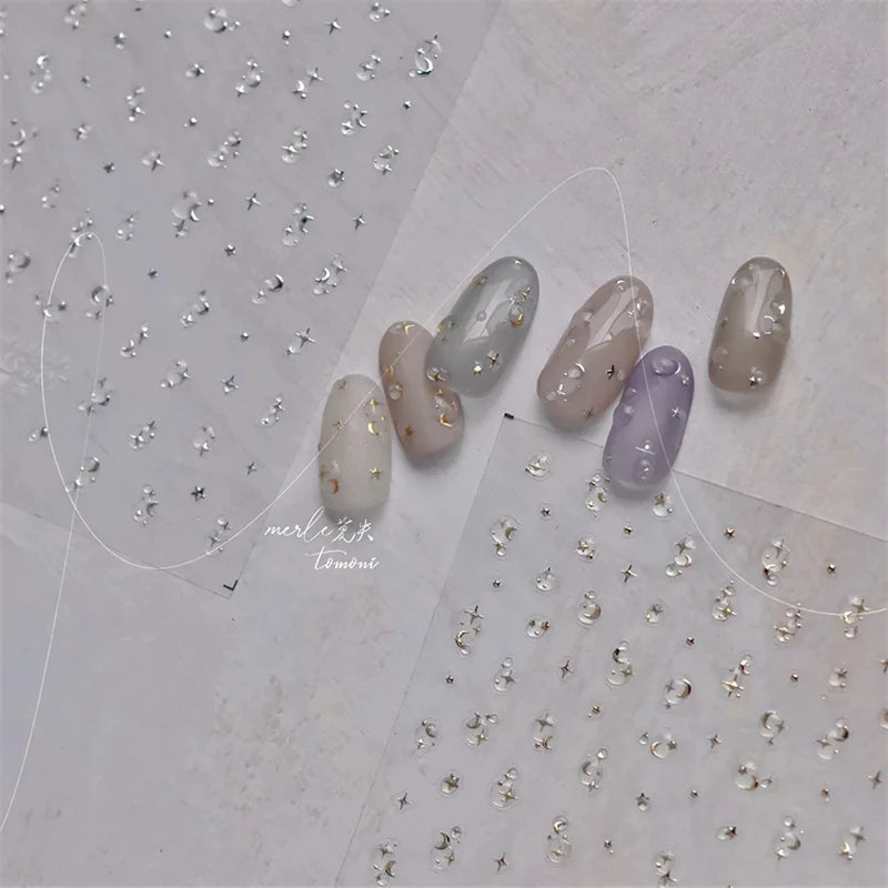 1pcs Jelly Nail Stickers Shiny French Ice Crystal Stars Love Self