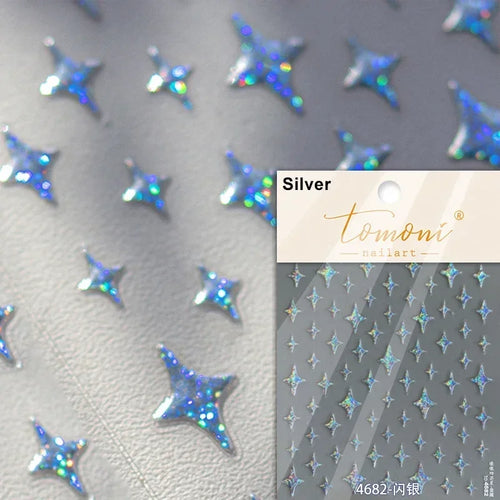 1pcs 5D Relief Kawaii Colorful Star Nail Art Stickers Multi Macaron