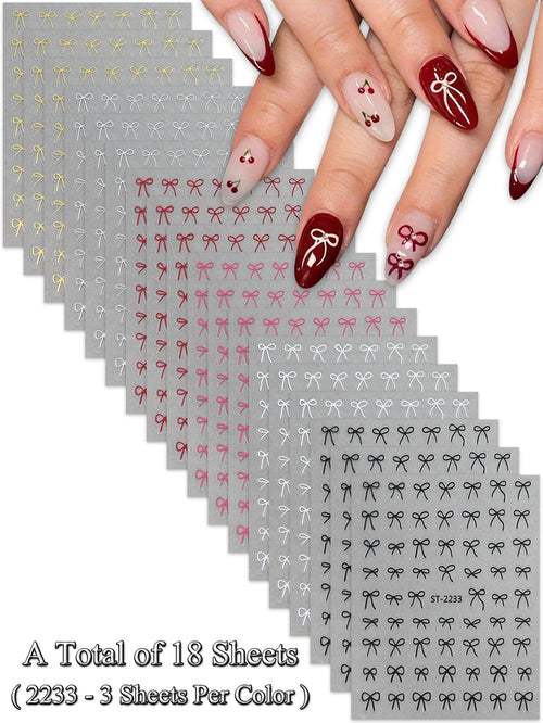 6/12/18/24/30 Sheets Bowknot Nail Stickers Cute Ribbon Design Self