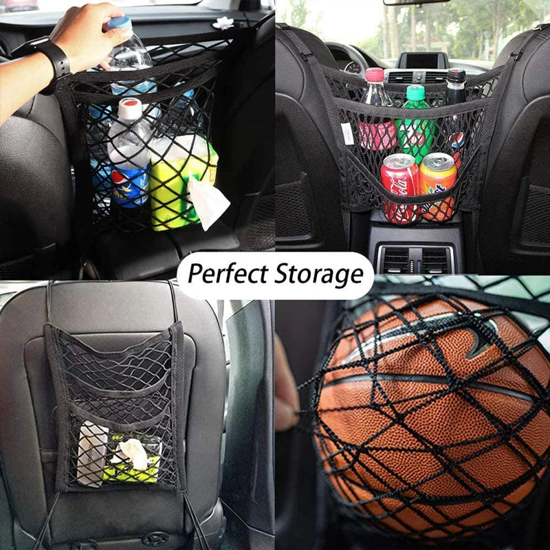 Car Storage Net Bag Between Seats Car Divider Pet Barrier Stretchable