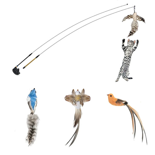 Simulation Bird Cat Toys Funny Interactive Peacock with Bell Cat Stick