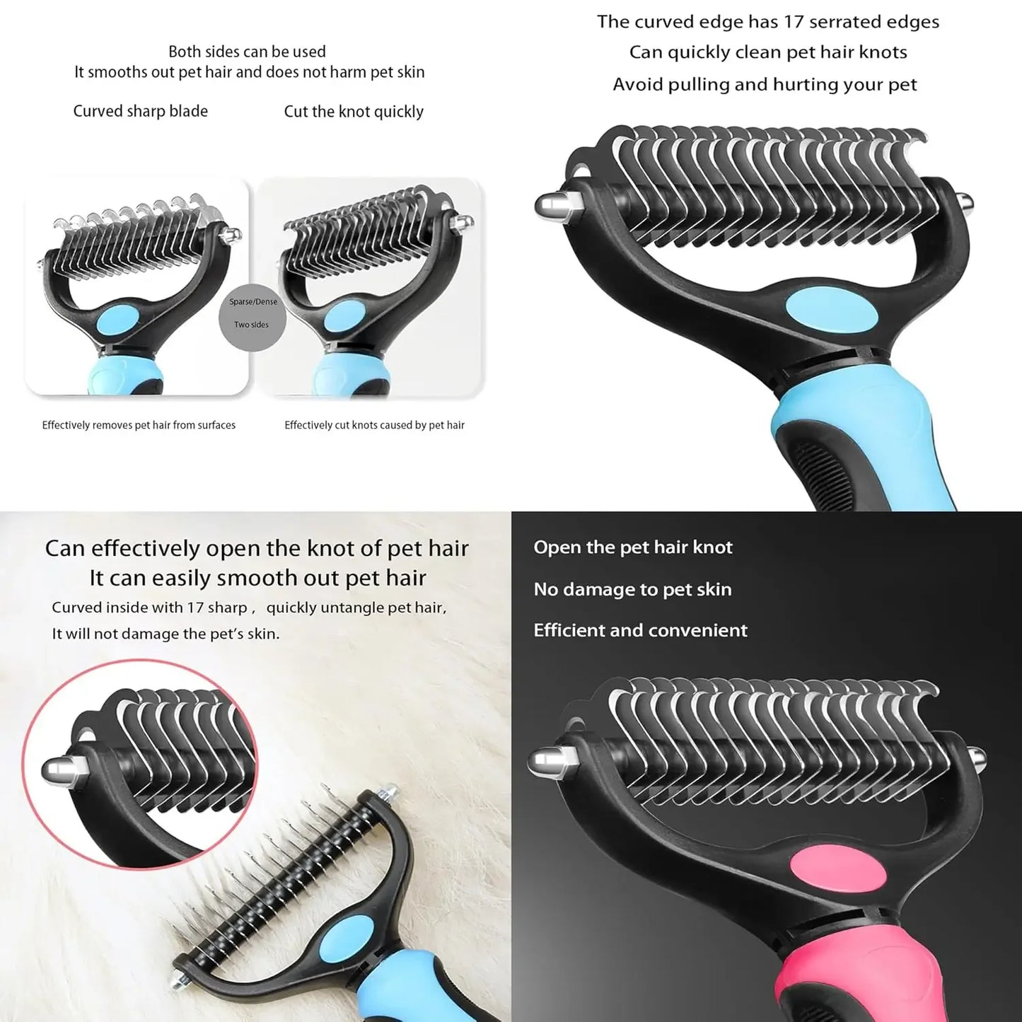Cat Hair Removal Comb Dog Hair Removal Brush Stainless Steel Double