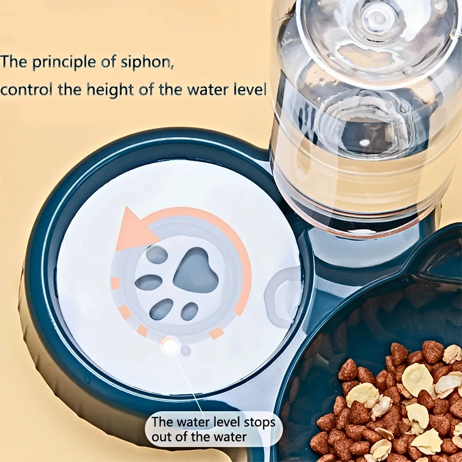 Pet Bowls With Water Feeder, 3 In 1 Ear Design Tilted Cat Water And