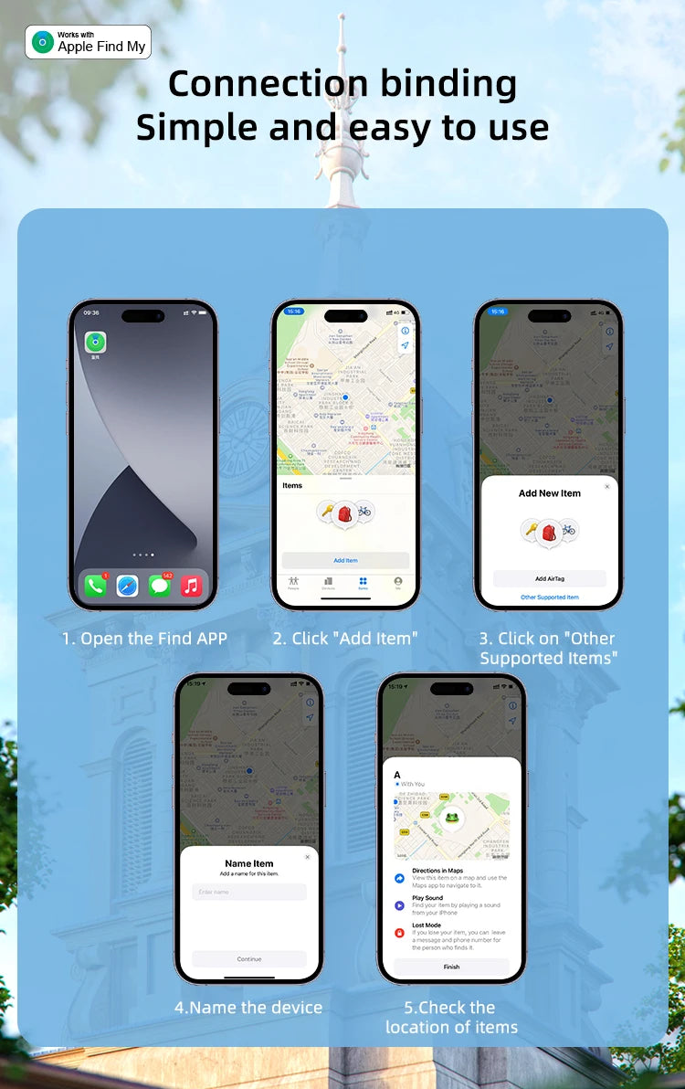 Timethinker Smart Bluetooth GPS Tracker Airtag Work with Apple Find My