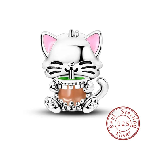 Charms 925 Sterling Silver Dog Cat Paw Print Love Pets Charms Beads