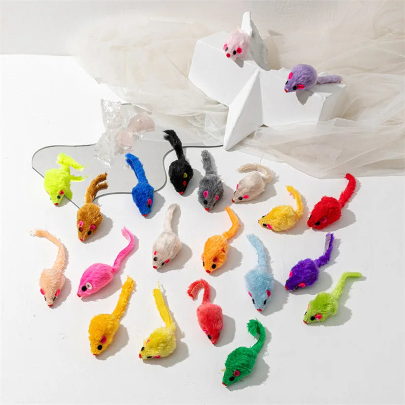 Pet Cat Toys Rabbit Fur False Mouse  Feather Rainbow Mouse Toy  Funny