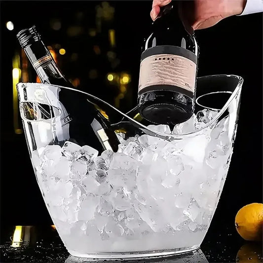 4L Clear Ice Bucket Beverage Tub Handle Cooling Large Ice Bucket for