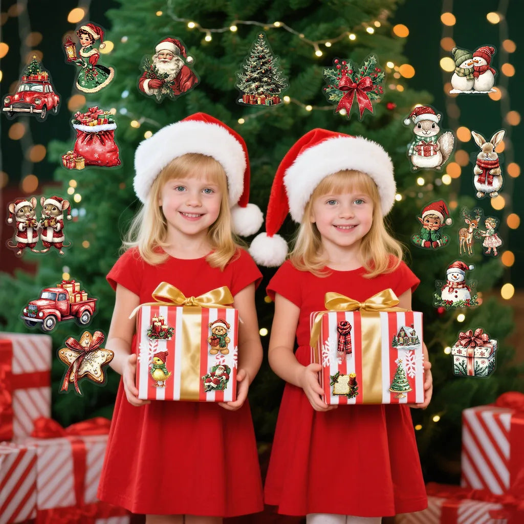 50 Pieces Transparent Cartoon Retro Christmas Sticker Pack -