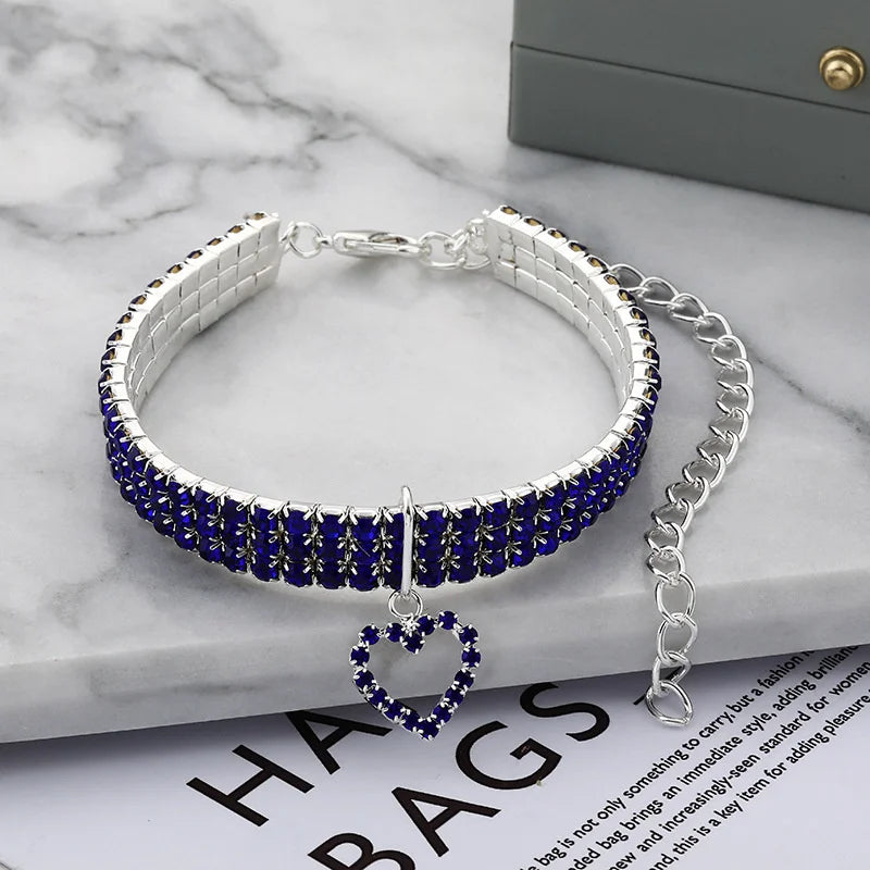 New Cat Dog Collar Three Row Elastic Rhinestone Pet Collars Love