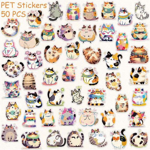50pcs Cartoon Cute Cats PET Stickers Decals For Phone Laptop Notebook