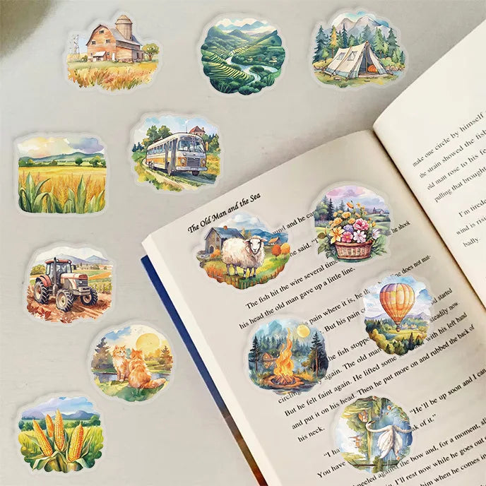 50PCS Rural Scenery Sticker Decoration Scrapbooking PET Sticker