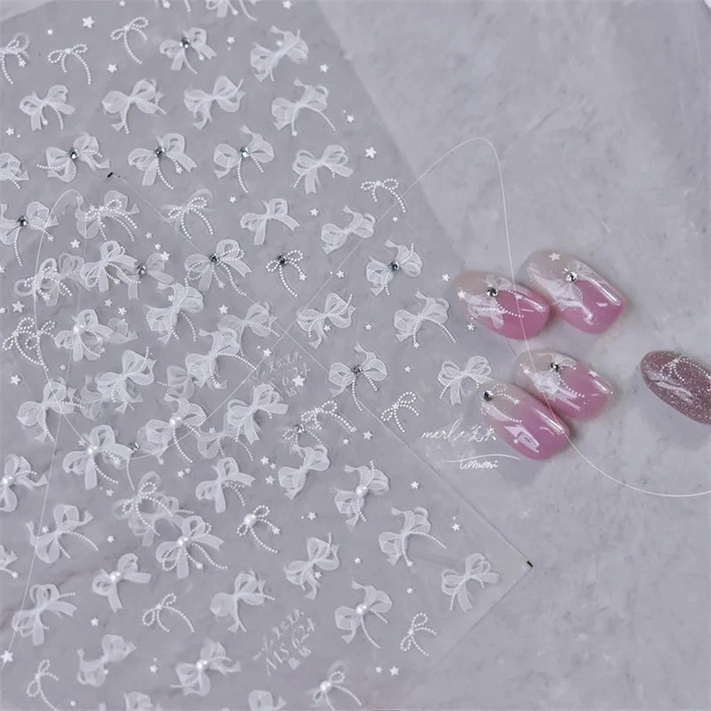 1Sheet Luxury Crystal diamond Nail Charms Stickers Lace Bow Self
