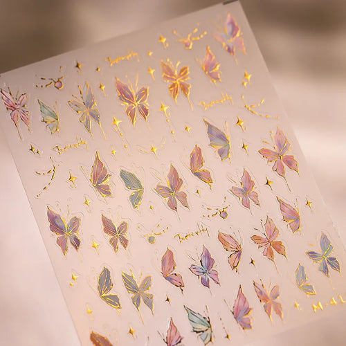 1Pcs 5D Embossed Aurora Butterfly Nail Art Stickers Self Adhesive