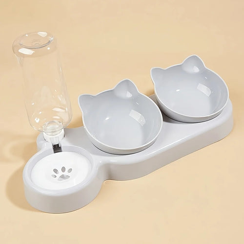 Pet Bowls With Water Feeder, 3 In 1 Ear Design Tilted Cat Water And