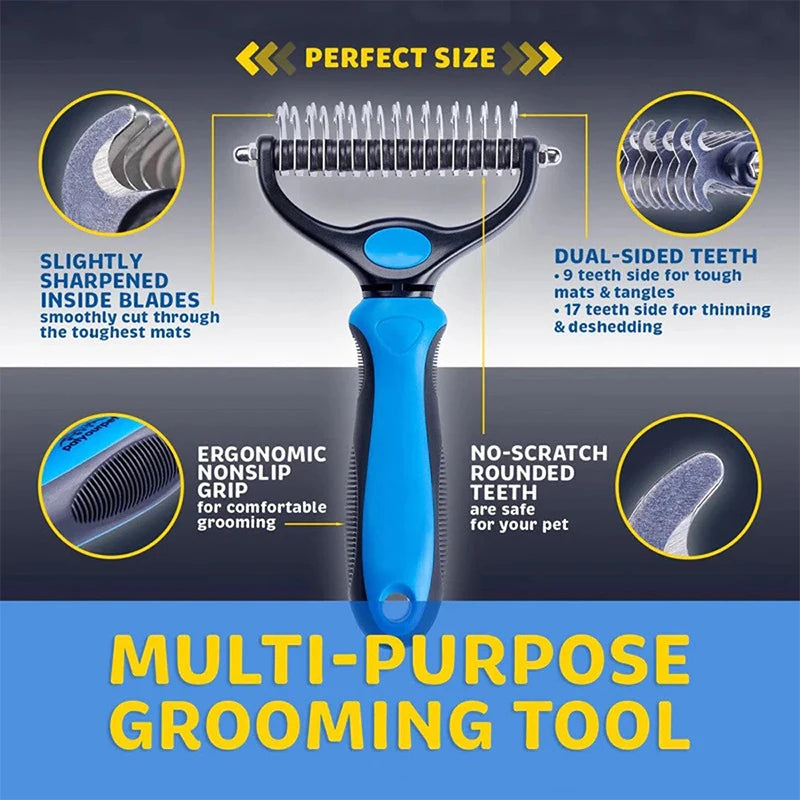 Pet Deshedding Brush Two Sided Pet Grooming Comb Stainless Steel