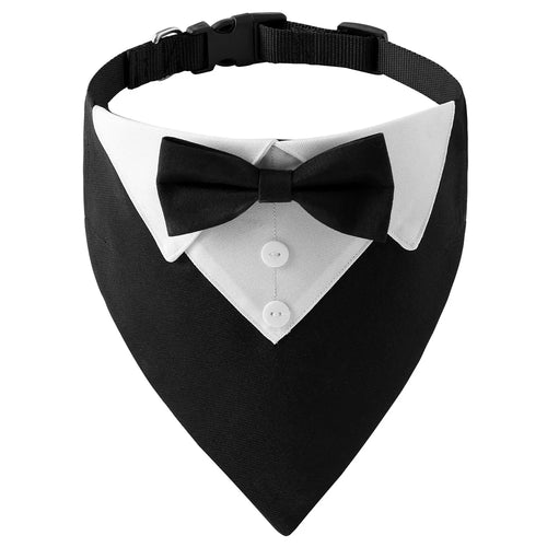 Adjustable Chic Pet Bandana with Bow Tie - Polyester Triangle Scarf &