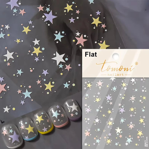 1pcs 5D Relief Kawaii Colorful Star Nail Art Stickers Multi Macaron