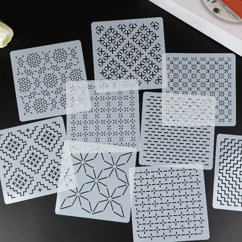 9/32Pcs Sashiko Embroidery Template DIY Geometric Patchwork Stencil