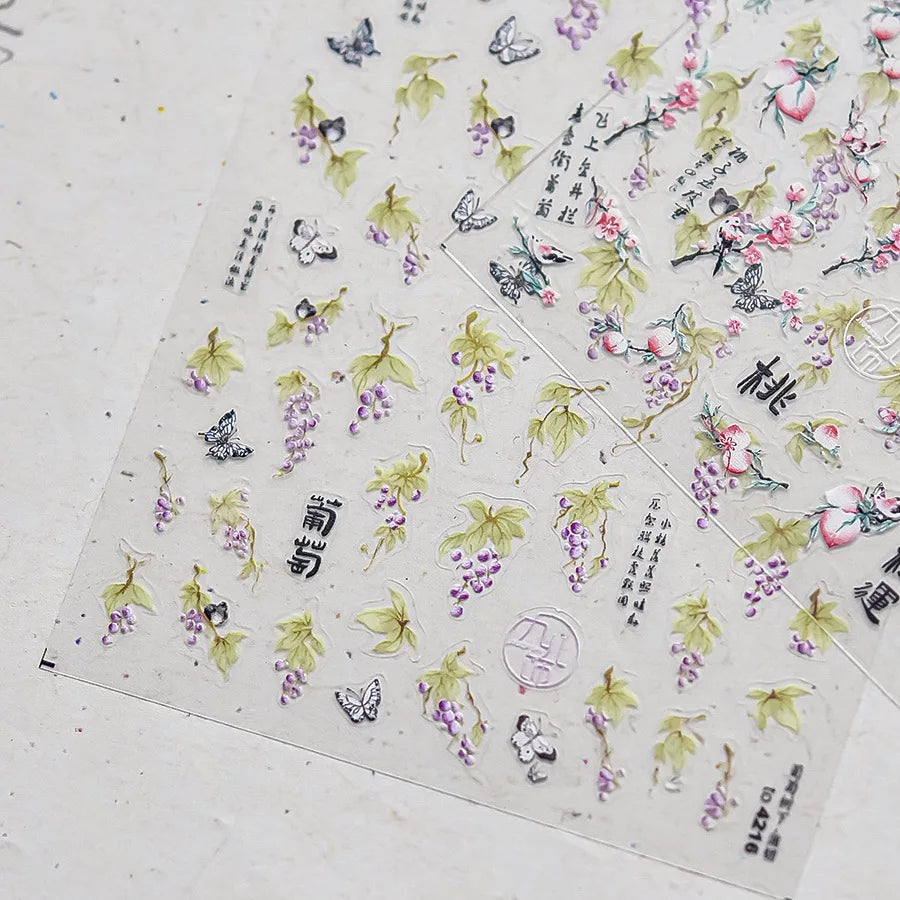 1 pc 5D Chinese style camellia nail sticker Vernal Equinox peach