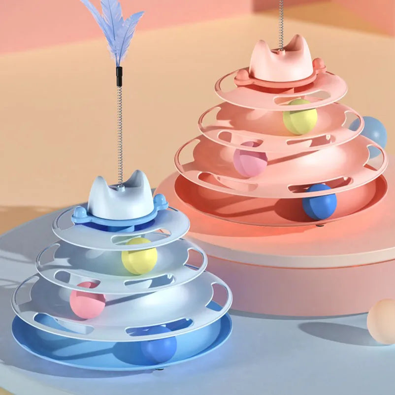 Interactive Cat Toy Tower Kitten Turntable Track Roller Balls Toys