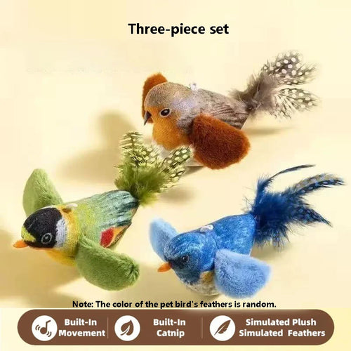 The pet cat toy emulates the sound bird to amuse the cat elastic rope