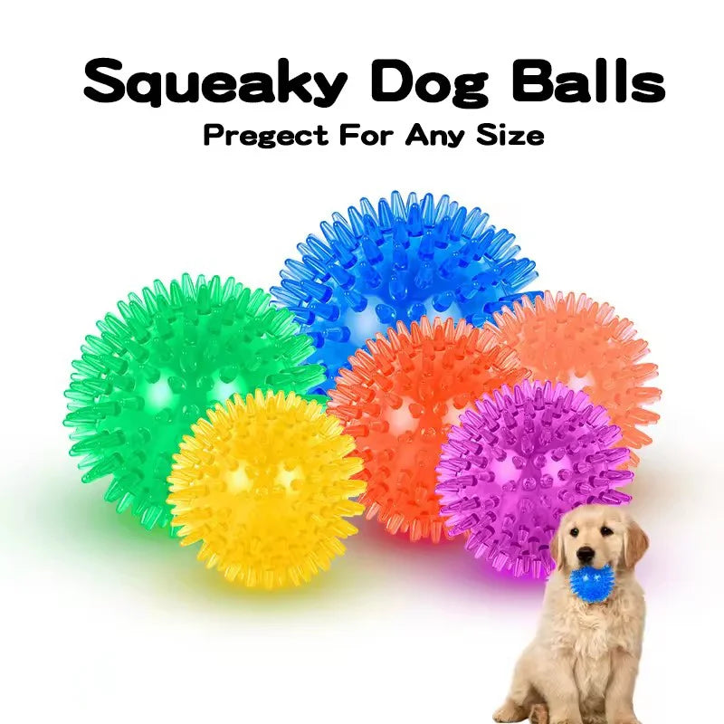 TPR Squeaky Spiked Dog Ball Chew Toy Durable Teeth Cleaning Molar Toy